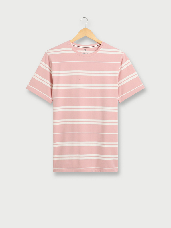 BASEFIELD Tee-shirt  Rayures En Coton Stretch, Col Rond, Modern Fit Corail Photo principale