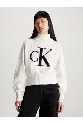 CALVIN KLEIN Pull Col Roul Monogramme  -  Calvin Klein - Femme YBI Ivory