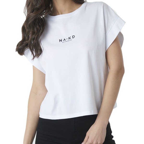 NA-KD Tee Shirt Nakd Logo Cropped Boxy Blanc