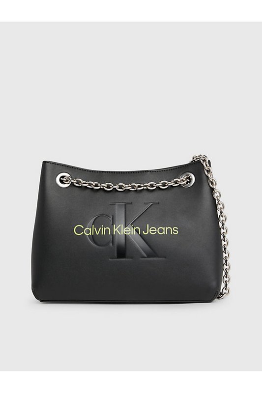 CALVIN KLEIN Sac Bandoulire Cuir Pu Logo Emboss  -  Calvin Klein - Femme 0GX Black/Dark Juniper