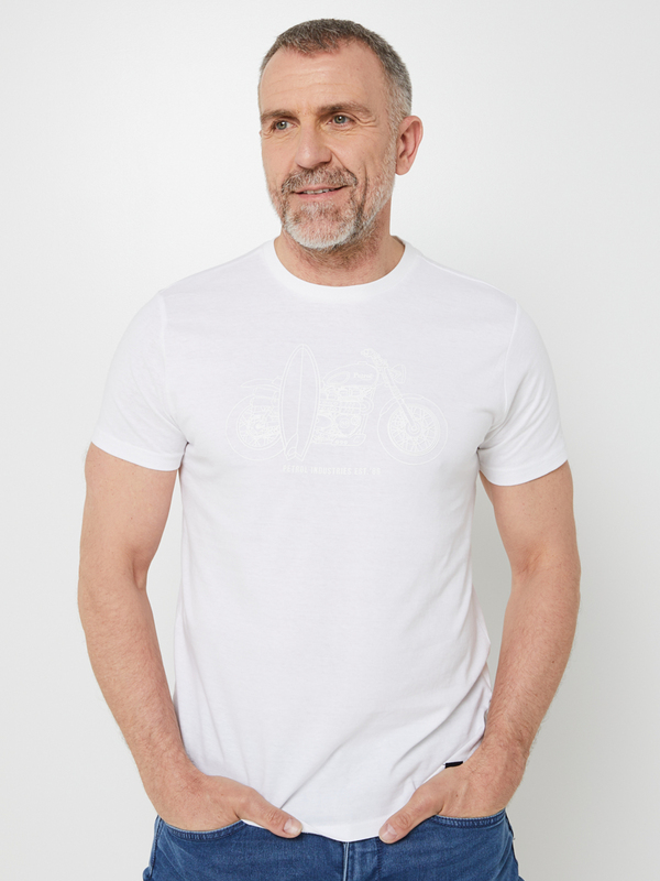 PETROL INDUSTRIES Tee-shirt Ras-de-cou Motif Moto En Relief Ton Sur Ton Blanc Photo principale