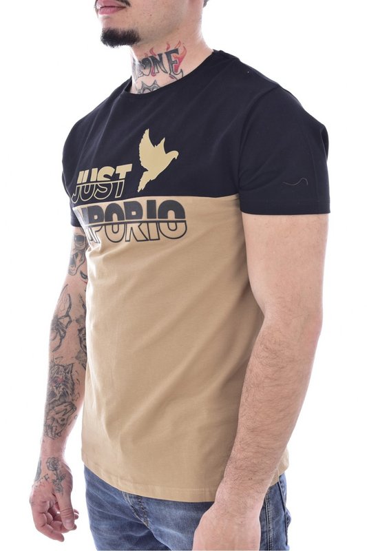 JUST EMPORIO Tshirt Stretch Gros Logo Coll  -  Just Emporio - Homme SAFARI BEIGE/BLACK