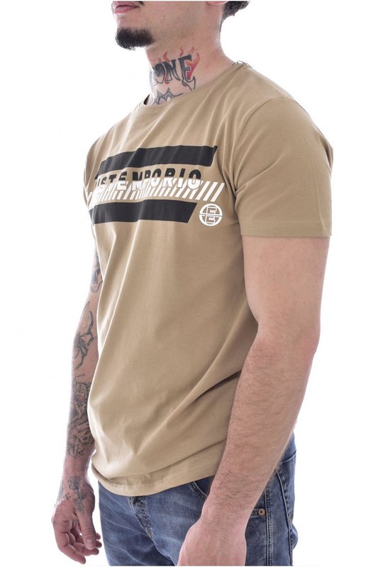 JUST EMPORIO Tshirt Coton Stretch Print Logo  -  Just Emporio - Homme SAFARI BEIGE