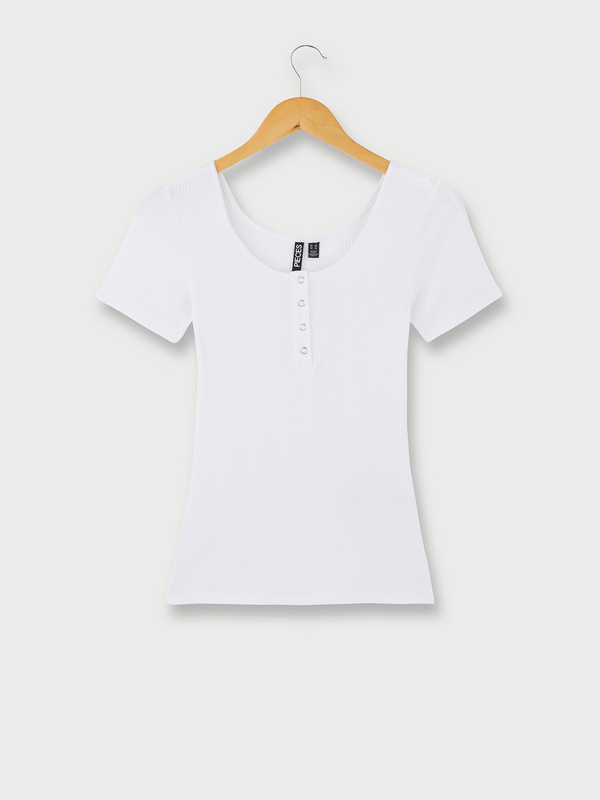 PIECES Tee-shirt Ajust Ctes Plates Uni Blanc Photo principale