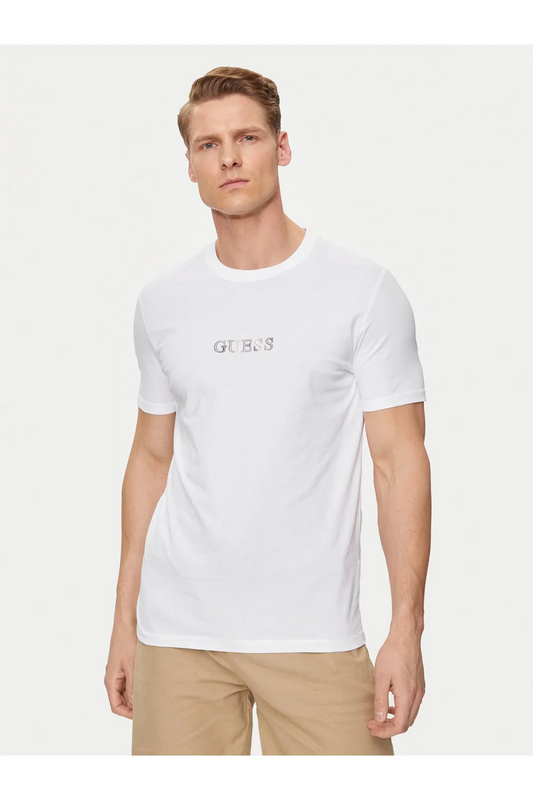 GUESS Tshirt 100% Coton Logo Brod  -  Guess Jeans - Homme G011 Pure White