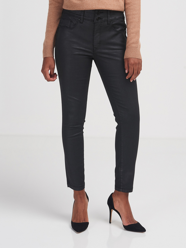 SALSA Pantalon 5 Poches 7/8 Coton Stretch Enduit Noir 1015110