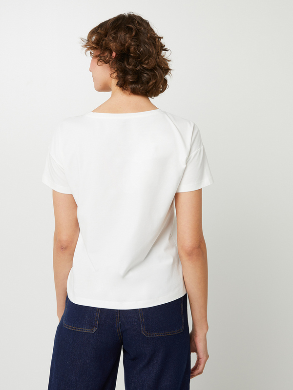 COMMA Tee-shirt Loose Avec Coton Et Modal Motif Plac Ecru Photo principale